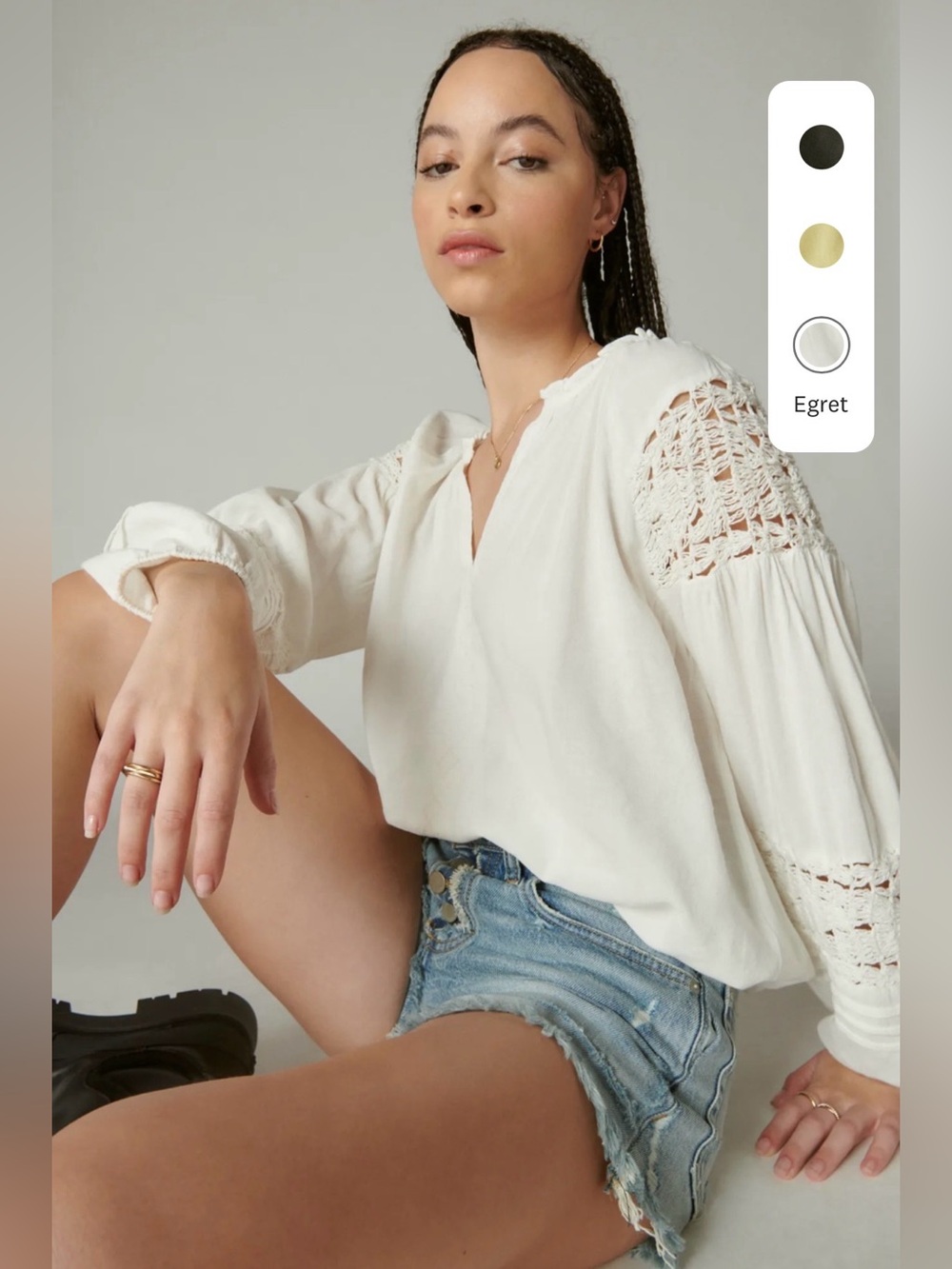 Lucky Brand Crochet Peasant Blouse